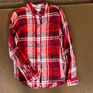 Lucky Brand red and white plaid button down long sleeve shirt. Women’s Small